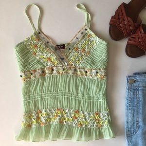 Y2K Miss Rudy Lime Green Embroidered Sleeveless Blouse